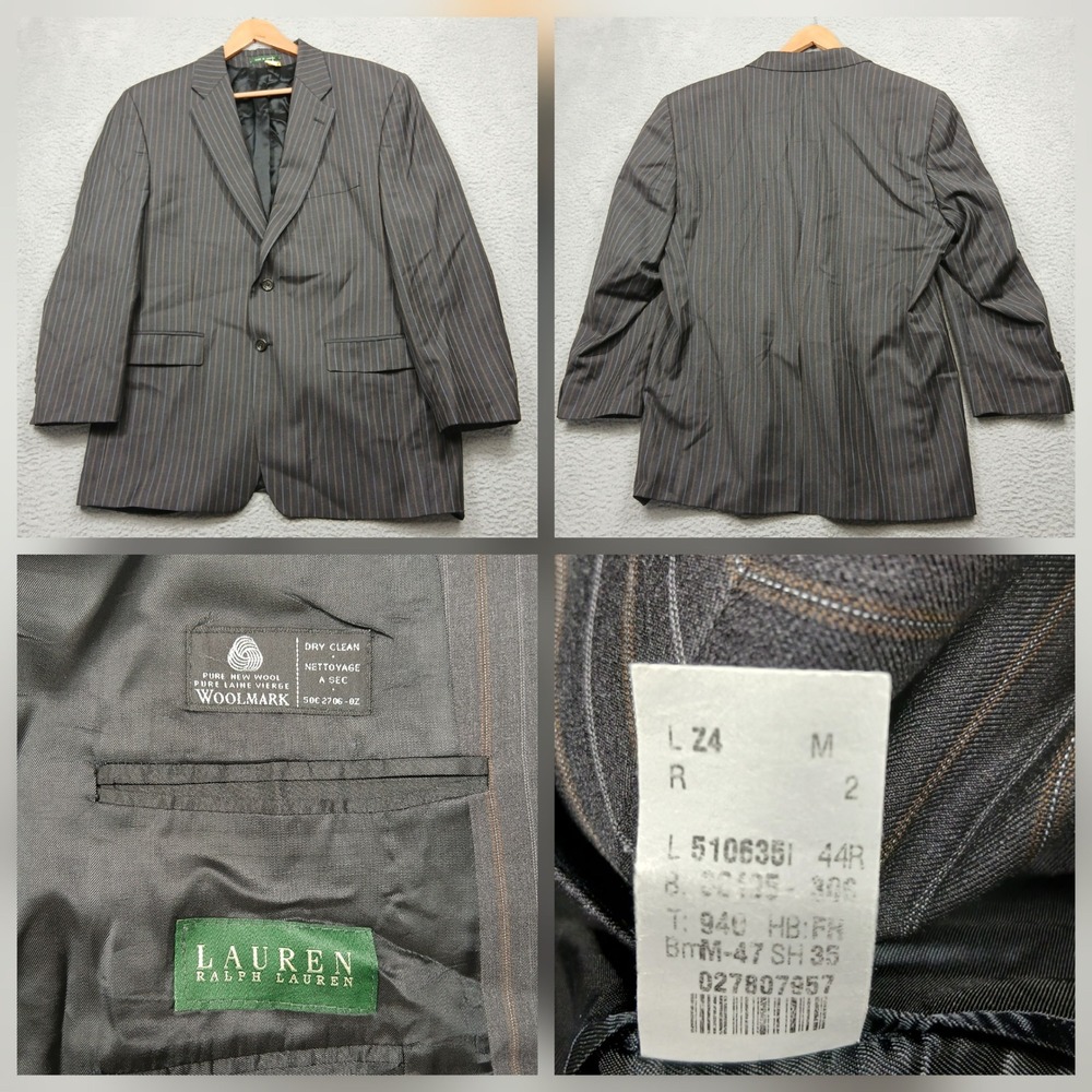 Lauren Ralph Lauren Wool Blazer Men's 44R Gray Pinstripe Two Button‎